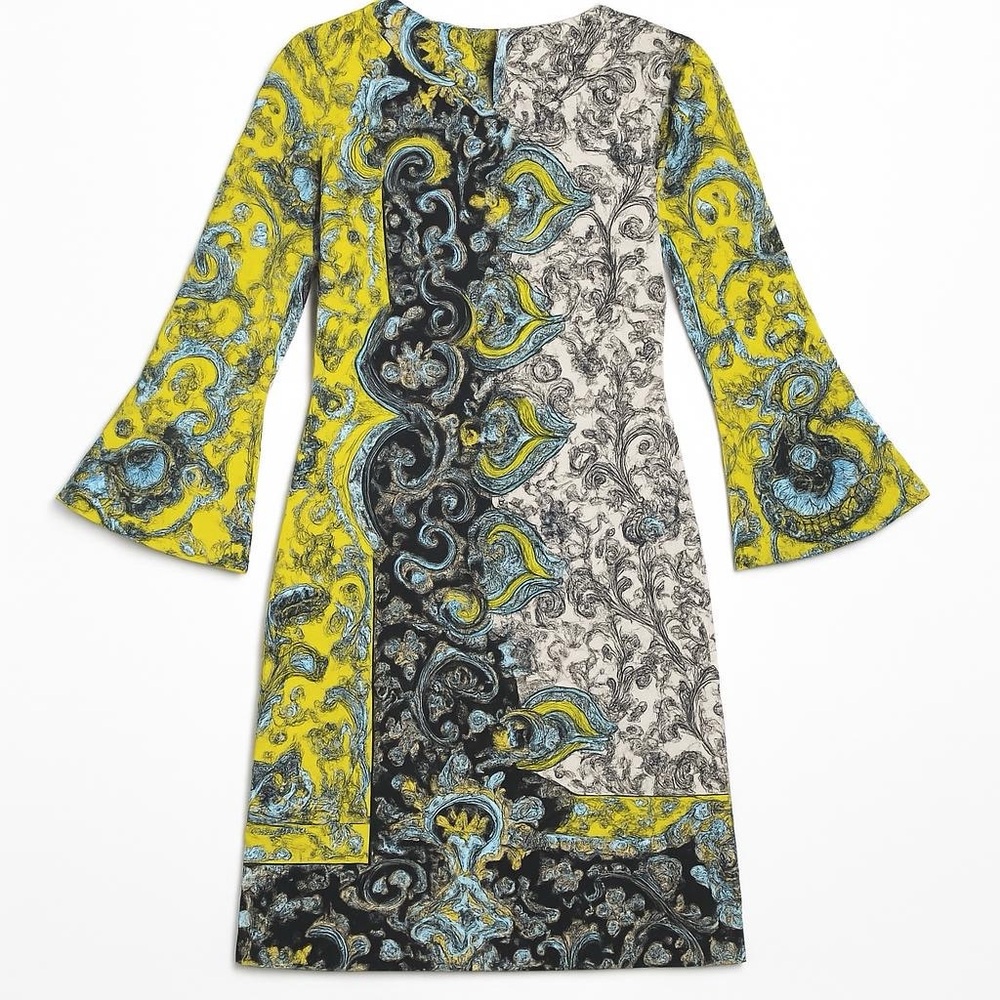 Yoana Baraschi  Paisley Print Dress - Yellow, Black, and White size 8